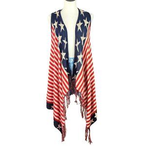 One World Sweater Vest Womens American Flag Boho Patriotic Cardigan S